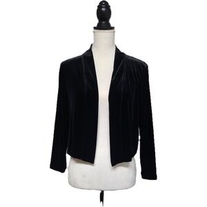 Calvin Klein Women's Black Velvet Cropped Open Front Jacket Size L Evening Glam